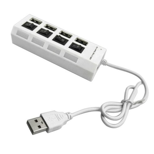 4 포트 USB 2.0 데이터 허브 단일 온/오프 스위치 데이터 전송 빠른 충전기 480 Mbps, 화이트, 12cm, 아크릴로 니트릴 부타디엔 스티렌 플라스틱