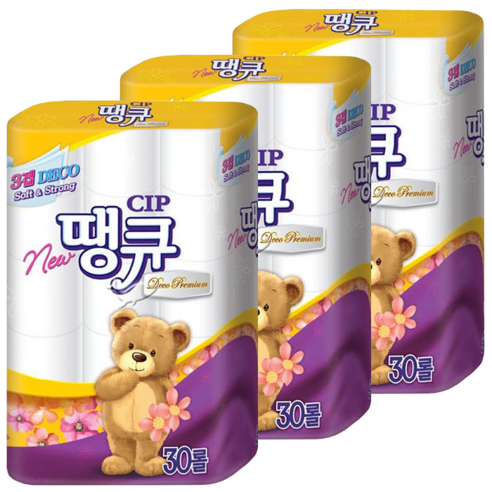 (90롤) 땡큐 화장지 30롤 3팩, 단품, 30개