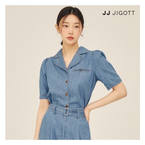 JJ지고트 (JJ지고트) 데님 오픈 칼라 셔츠 블라우스 GP5P0BL561 jj지고트스커트 JJ지고트 (JJ지고트) 데님 오픈 칼라 셔츠 블라우스 GP5P0BL561 jj지고트스커트