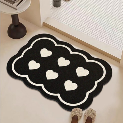 욕실 화장실 발매트 주방매트 규조토 미끄럼방지 흡수 속건 아이디어 하트, 1개, 60x90cm, 블랙 하트 여섯 개