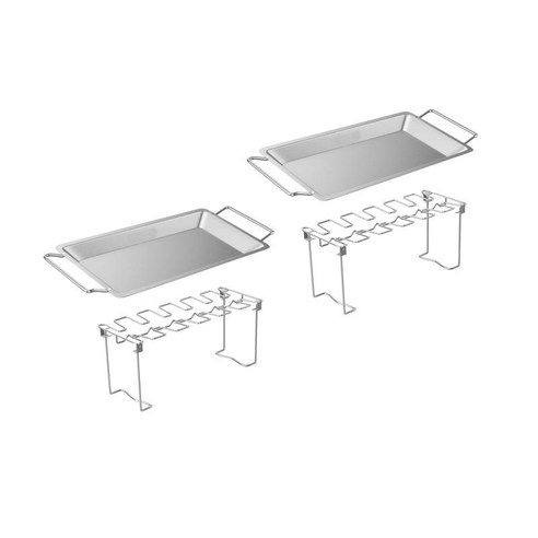 흡연자 그릴 또는 오븐 캠핑을위한 2pcs 접을 수있는 닭 다리 및 날개 홀더, 은, {"사이즈":"35x10.5x14.5cm"}, {"수건소재":"스테인리스 강"}