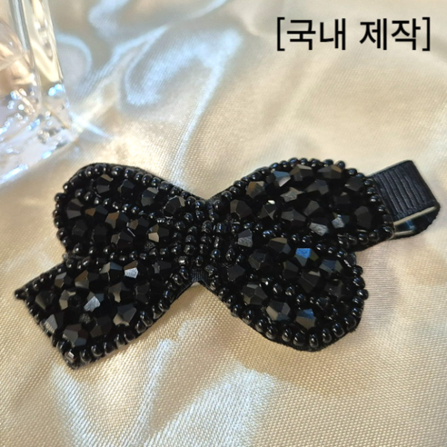 [국내제작] 비즈 크리스탈 앞머리 옆머리 리본 집게핀
