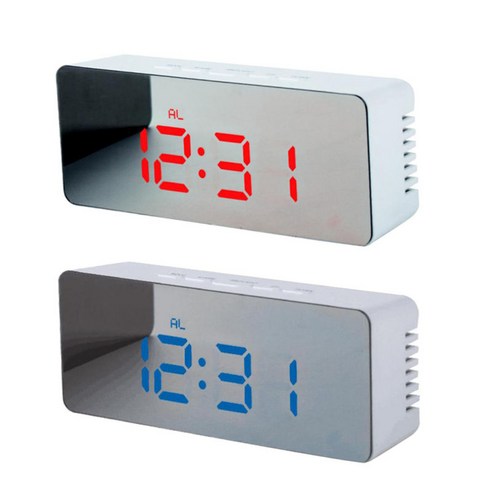 2x 디지털 알람 시계 온도 디스플레이 야간 모드 파란색 빨간색 디스플레이 파란색 빨간색, 플라스틱, 장방형, 빨간 LED 빛