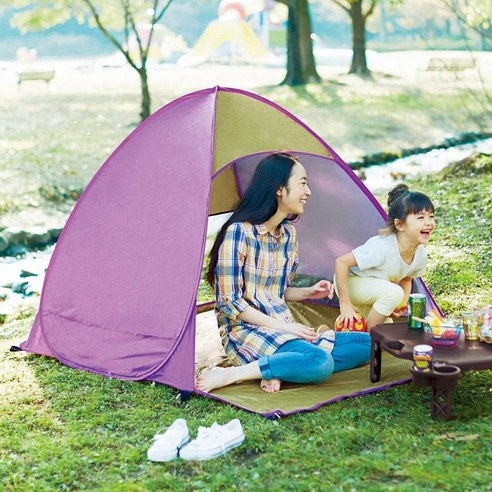 그늘막 원터치 쉘터 3~4인용 분리형 텐트 방수 캠핑 자동텐트, 레몬 옐로우 실버 선크림