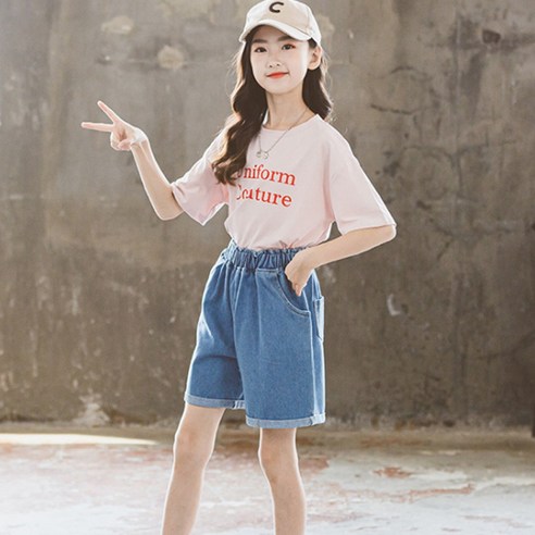 베비포 초등 중등 주름밴딩 청반바지 상하세트 YN1