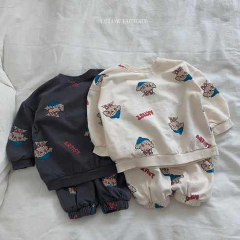 XS-XL 베레모상하복 가을 유아 아동 키즈 토들러 여아 남아 커플 데일리코디 상하 셋업