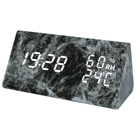 Deoxygene LED 디지털 알람 시계 스누즈 온도 습도가있는 배터리 USB 전자 침대 옆 탁자 데스크탑 여행 블랙, 검은 색