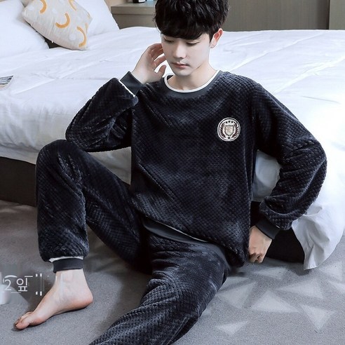 YANG 산호 양털 잠옷 남성 겨울 두꺼운 양털 따뜻한 겨울 남성 플란넬 홈웨어 겨울 남성 정장
