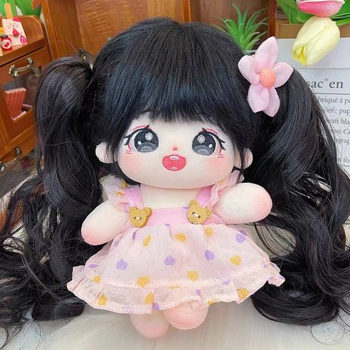 모카돌 20cm 솜인형 옷 러플 곰돌이 나시 원피스 머리핀, 핑크, 1개