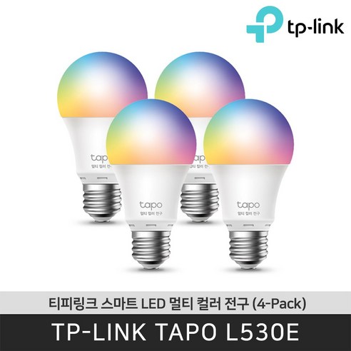 티피링크 Tapo L530E (4-P) Wi-Fi 스마트 1600만 컬러 멀티 컬러 LED 조명 전구 E26소켓 / 공식 판매점, 멀티컬러, 4개
