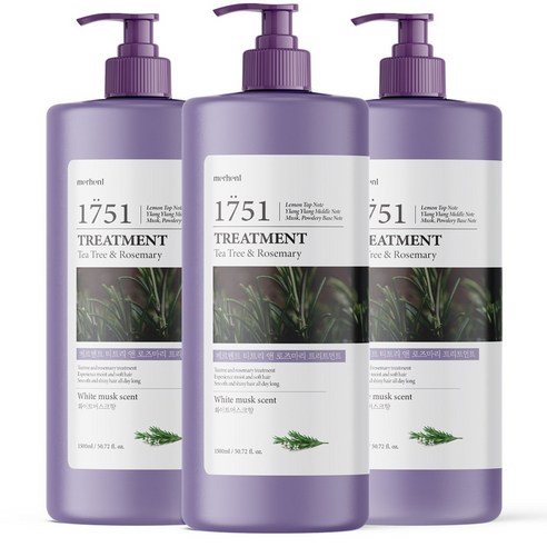 1+1+1 메르헨트 티트리 앤 로즈마리 대용량 트리트먼트 1500ml 화이트머스크향 퍼퓸 린스 컨디셔너 헤어팩, 1.5L, 3개