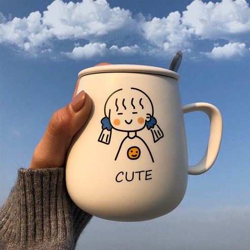 CNciyun러블리 심플 대용량 도자기 컵 커플 머그컵 일본 물컵, 사랑스러운 여인