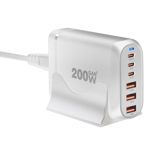 PYHO 200W 3C3A 6포트 PD3.0 PPS 초고속 멀티충전기, 1개, 하얀색
