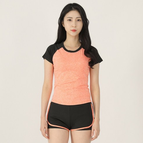 나야스타일 여성용 요가복 에어 딜라잇 투 톤 숏 슬리브