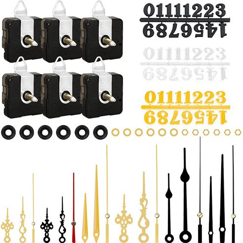 Xzante 6개 석영 시계 운동 메커니즘 교체 숫자 키트 DIY 벽시계 수공예품 수리 부품, 검은 색