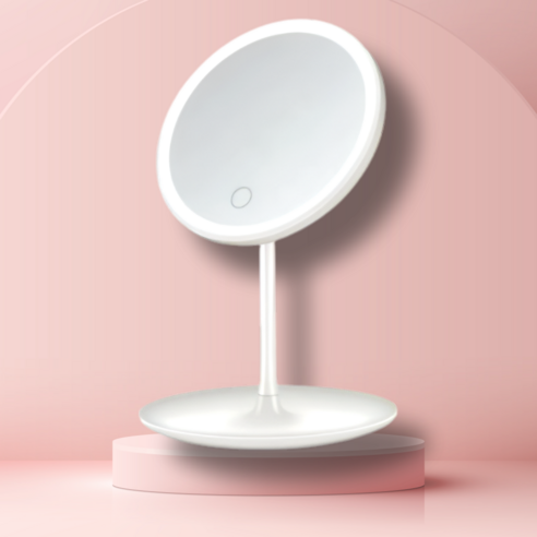 리빙루트 LED 메이크업 탁상 원형 거울, 화이트