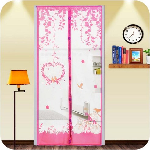 [LF] 210x9 0/100cm 자기 도어 커튼 메쉬 곤충 방지 모기 플라이 메쉬 커버 자전거 커플 메쉬 커튼 실용적인 장식, 90x210cm, Pink