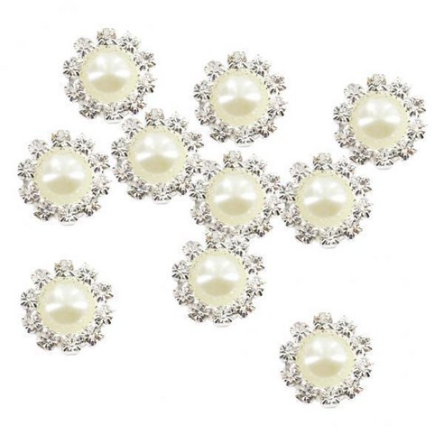 4-30pack Phenovo Crystal Faux Pearl Buttons Flatback Decor DIY 14.5mm 10pcs, 은, 합금