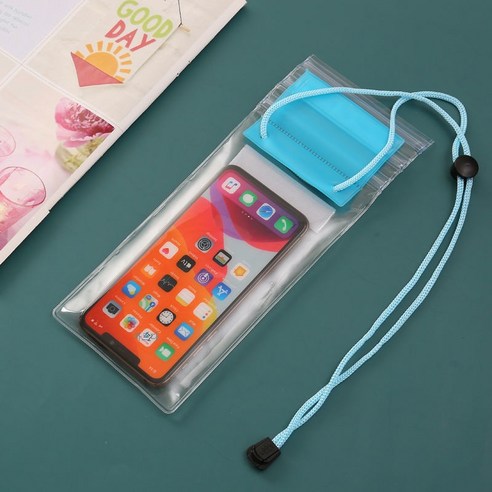 ZZJJC 3D 휴대폰 방수팩 다이빙 커버 투명 레인커버 터치수영 방진 범용 해변 필수, 접힌 파란색