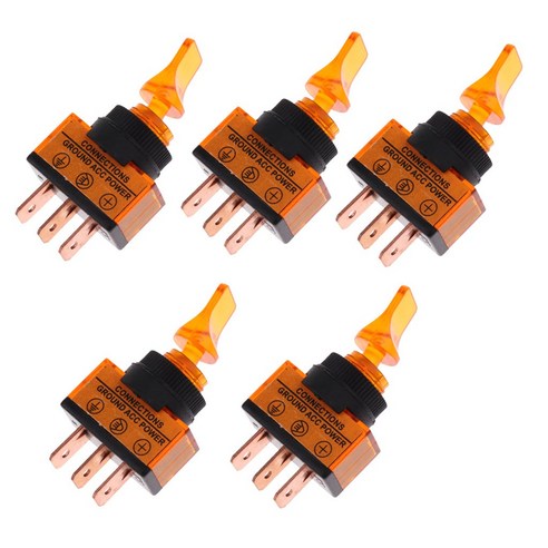 Ursmart 커버 12V 20A가 있는 고성능 5Pcs LED 켜기/끄기 SPST 토글 스위치, 오렌지, 설명, 설명