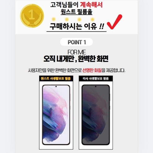 사생활 보호와 스크레치 방지를 완벽하게 구현한 원스트 갤럭시 S21 고화질 HD 사생활 보호필름