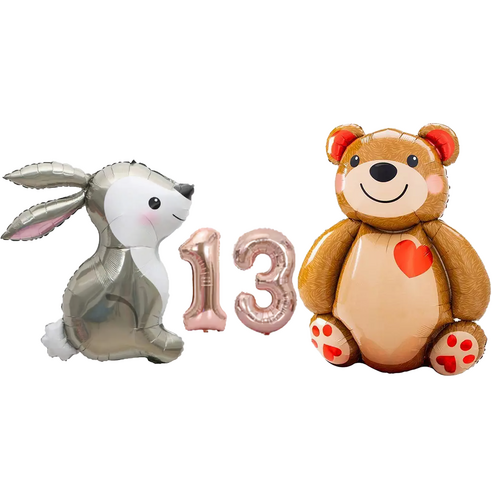 파파 파티 토끼 곰돌이 로즈골드 핑크 숫자 생일 대형 풍선 세트, 1세트, 토끼 + 곰돌이 13
