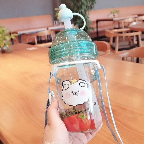DFMEI 큐티 비즈 밀크티컵 심플베어 스크래치방지 플라스틱 물컵 대용량 빨대방지 물컵, DFMEI 블루 진주 우유 차 컵, {"패션의류/잡화 사이즈":"560Ml"}