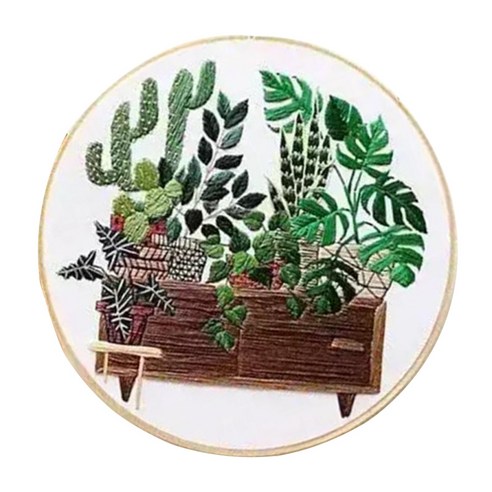 사전 인쇄된 DIY 자수 스타터 키트 식물 스탬프 크로스 스티치 아트 세트, EC004, {"사이즈":"30cm"}, {"수건소재":"코튼"}
