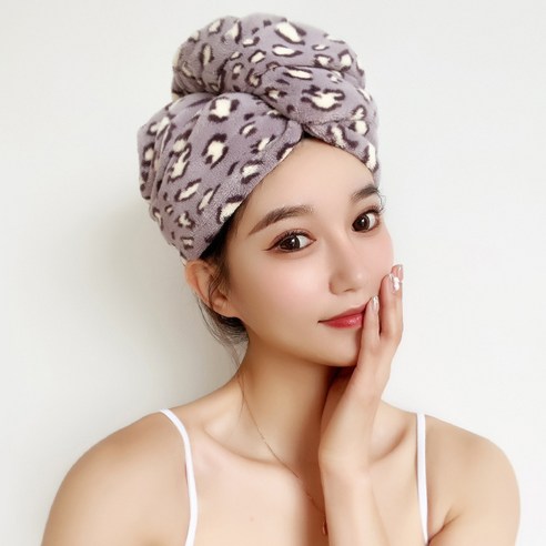 틱톡 콰이어트 패션 레오파드 코랄 드라이 모자 흡수 드라이 모자 드라이 수건 판매, 라벤더 퍼플, 25*65cm