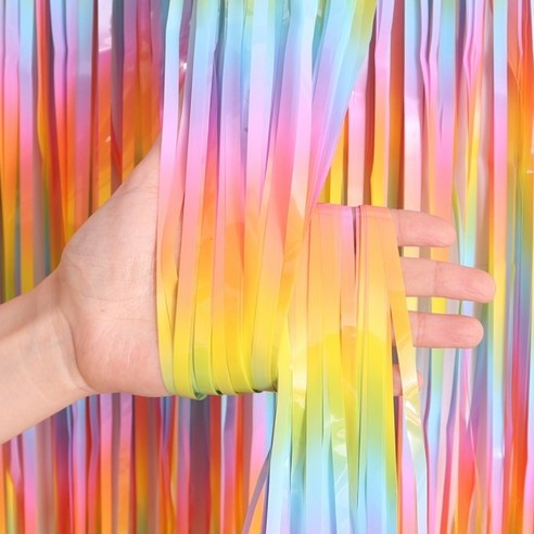[에브리띵스마일] 파티커튼 42colors 홀로그램/새틴/파스텔/샤이니 수술 은박커튼, 홀로그램 레인보우, 2개