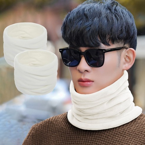 [1+1] 벨벳 넥워머 부드러운 방한 넥워머 목토시, 2개, 화이트