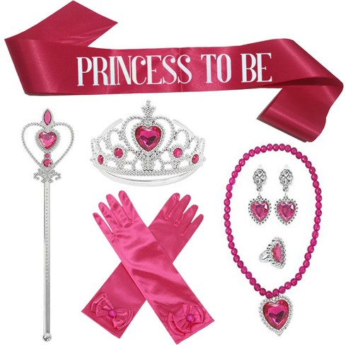 생일 파티 용품 티아라 + 어깨띠 + 액세서리 요술봉 코스튬 세트, 딥핑크