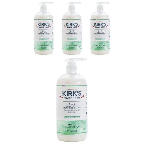 커크스 3-인-1 헤드-투-토 너리싱 클렌저 민트 & 유칼립투스, 4개, 946ml