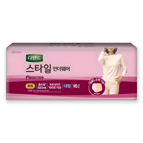 디펜드 스타일 언더웨어 파워 여성용 대형, 16개입, 1개