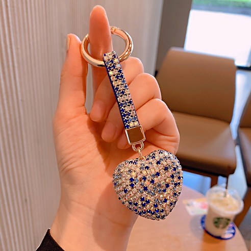 귀요미 캐릭터 열쇠고리 물 다이아몬드 발톱 하트 열쇠고리 장착 다이아몬드 도심 열쇠고리 자동차 열쇠 걸이, 짙은 남색