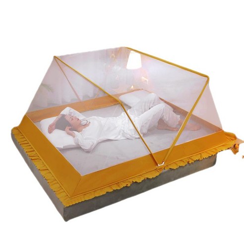 MBH 1인용 2인용 가정용 사각 원터치 침대 모기장, 노란색
