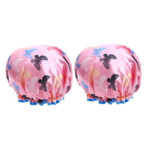 2pcs 우아한 귀여운 방수 재사용 가능한 샤워 캡 목욕 모자 7 색 - 멀티 색상 - 아름다운 인쇄, 직경 8 인치, 설명, 핑크