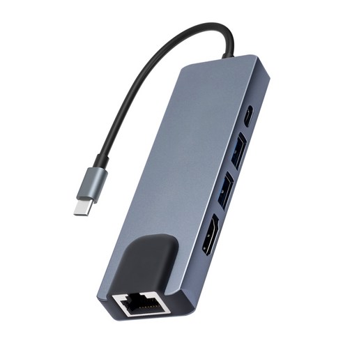 5 in 1 USB Type C 허브 HDMI 4K USB C 허브 MacBook Pro Thunderbolt USB-C 충전기 용 기가비트 이더넷 RJ45 LAN 어댑터, 회색, 하나