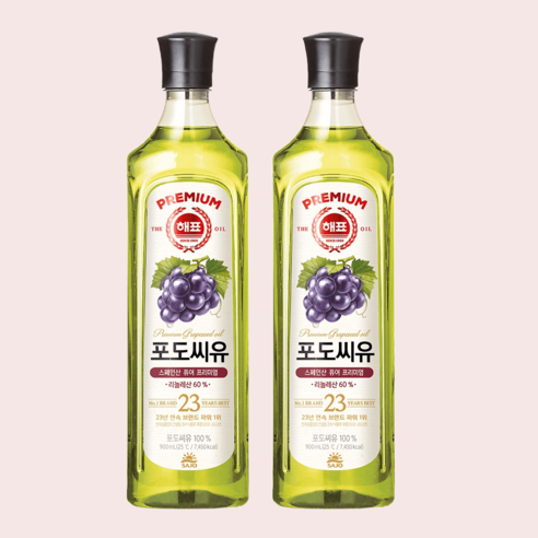 사조 해표 포도씨유 900ML x2 건강한 기름 튀김요리 대용량 업소용, 2개