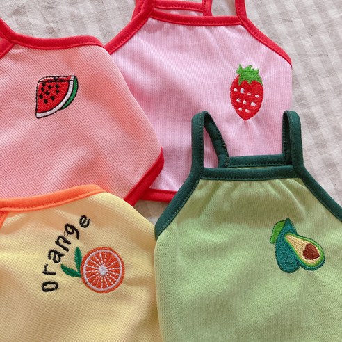 여름에 입기 좋은 개인싸 강아지옷, 과일자수 크롭 나시