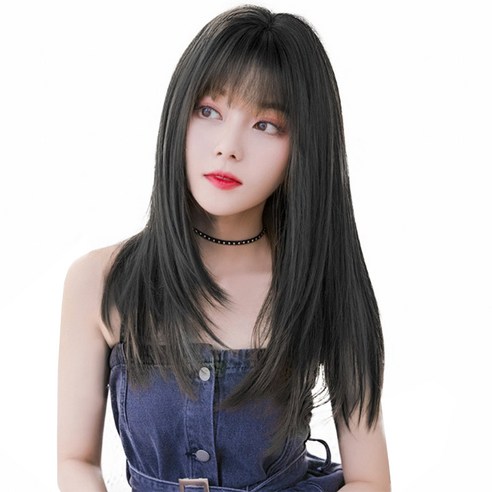 가발위드 긴머리 스트레이트 컬 라디 통가발+가발걸이1+가발전용빗1개+가발망1개 세트상품, 블랙브라운