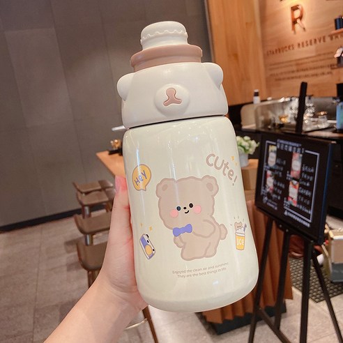 보온컵 여자 고안가 주전자 휴대용 야외 선녀 컵 배 빨대 물컵, 커피색 싱글 컵, 1130ml