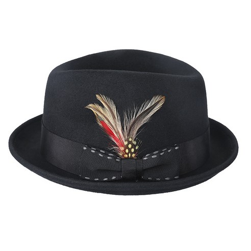 ANKRIC 모자 카우보이 댄스 모자 연탄 깃털 재즈 모자 미국 복고풍 영국 재즈 모자 남자페도라모자
