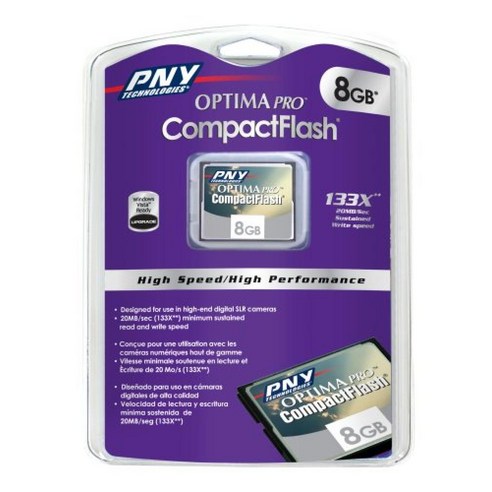 PNY Optima Pro 8GB 133x CompactFlash 메모리 카드 P-CF8GB-133W-DVDC