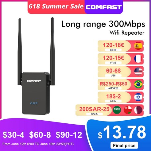 휴대용 와이파이 에그 포켓와이파이 Comfast CFWR302S 무선 라우터 리피터 300M 10dBi 안테나 Wi fi 신호 증폭기 80211NBG, 1.EU Plug