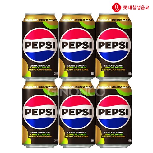 벤드증정 롯데 펩시 제로슈거 제로카페인 라임향 355ml x6캔 콜라 탄산 캔음료 업소용, 6개