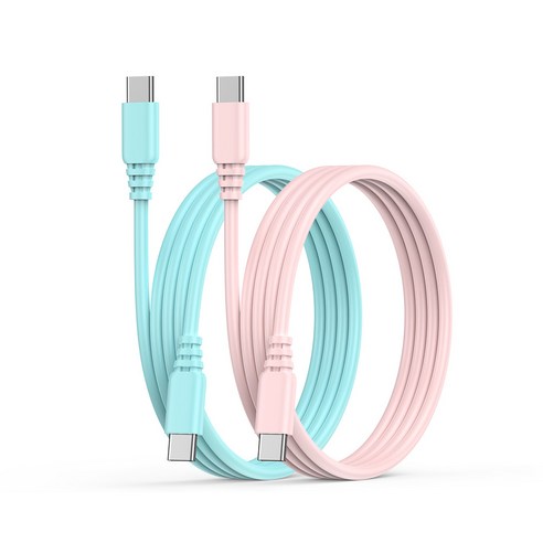 ANNIBER 마카롱 알루미늄합금 C to C PD 60W 초고속 충전 케이블, 2개, 블루+핑크, 1.2m