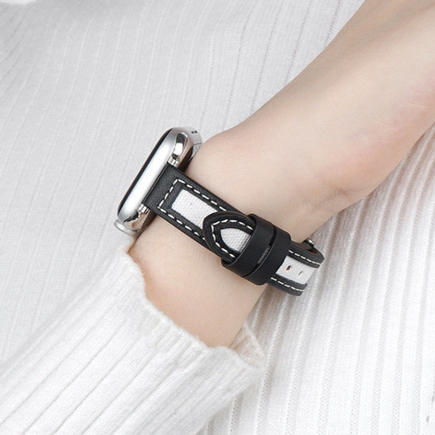 iSerise 애플워치 호환 캔버스 믹스매치 가죽 밴드 스트랩, 블랙 베이지 Best Top3