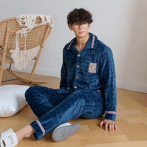 말랑마쥬 남성용 블루클래식 극세사 수면잠옷세트