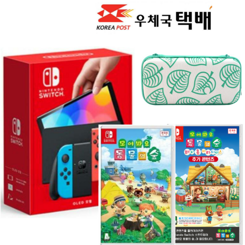 닌텐도 스위치 OLED 화이트 + 모여봐요 동물의 숲, OLED네온+동물의숲+해피홈파라다이스+알로하파우치